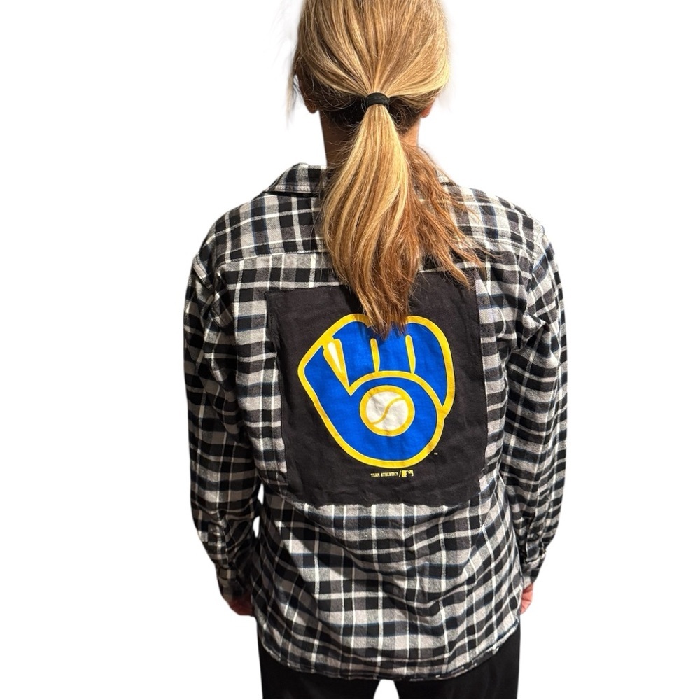 Milwaukee Brewers flannel button up shirt Eddie Bauer Upcycle